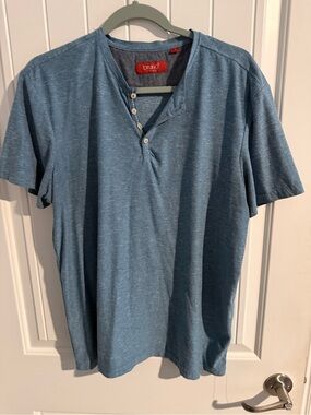 Bruno Milano Blue Heathered Short-Sleeve Henley — Men’s Large